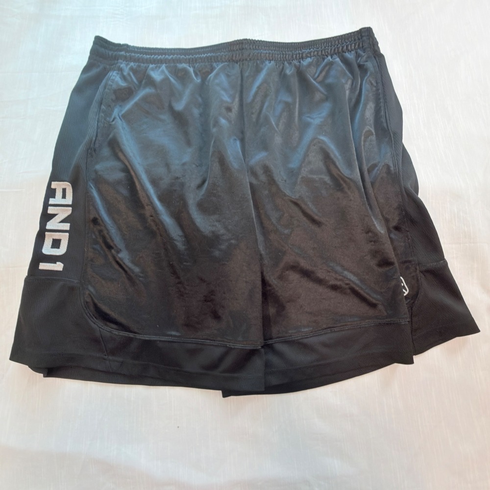AND1 Basketball Shorts Mens 3XL Black Excellent Shiny Mesh Athletic AM113001